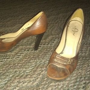 Leather peep toe heels